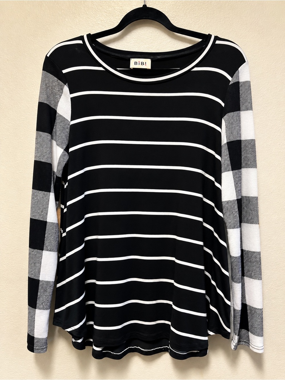 BiBi Black and White Mixed-Pattern Long Sleeve Top